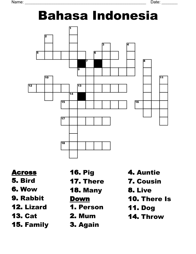 Bahasa Indonesia Crossword