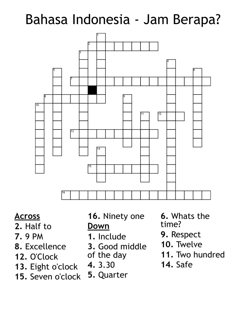 Bahasa Indonesia - Jam Berapa? Crossword