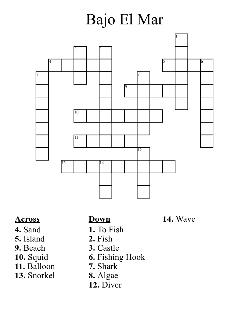 Bajo El Mar Crossword