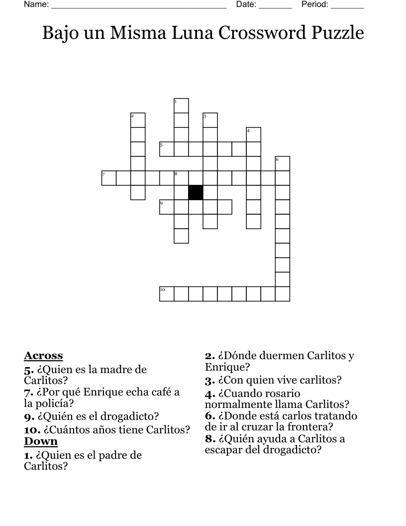 Bajo un Misma Luna Crossword Puzzle