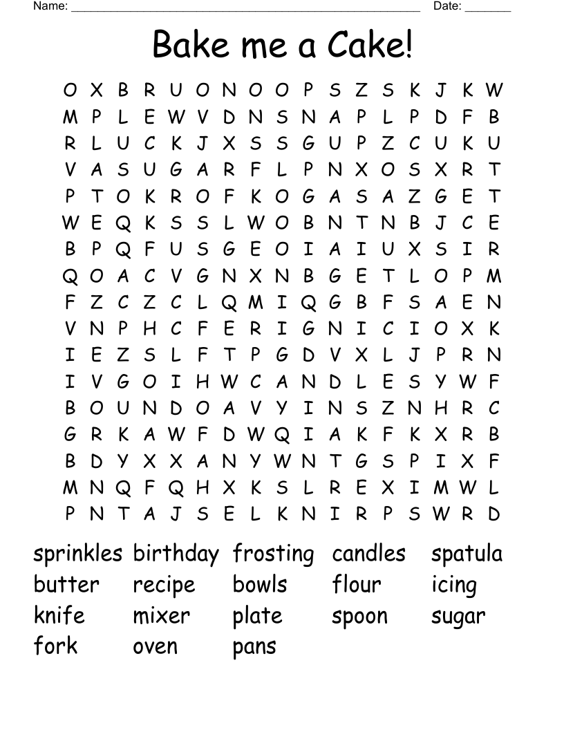 Bake me a Cake! Word Search