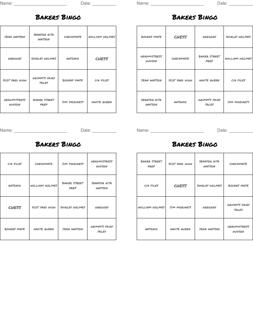Bakers Bingo