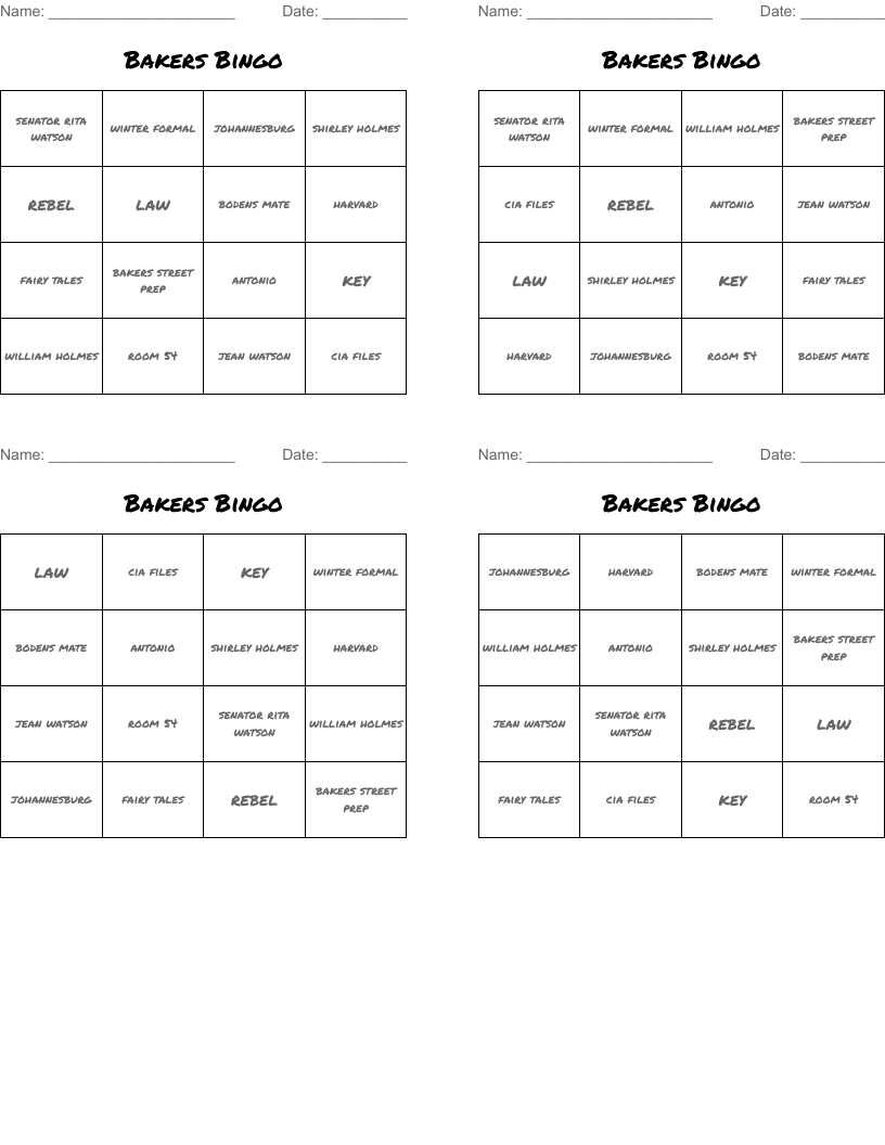 Bakers Bingo 