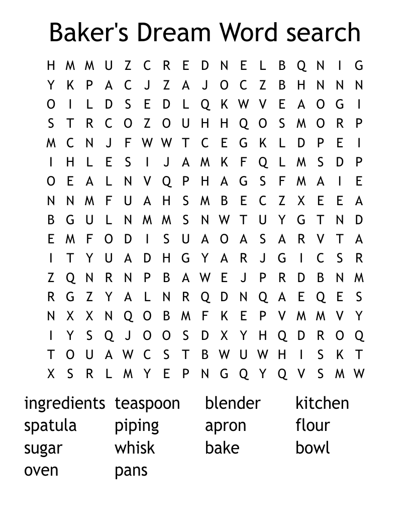 Baker's Dream Word search