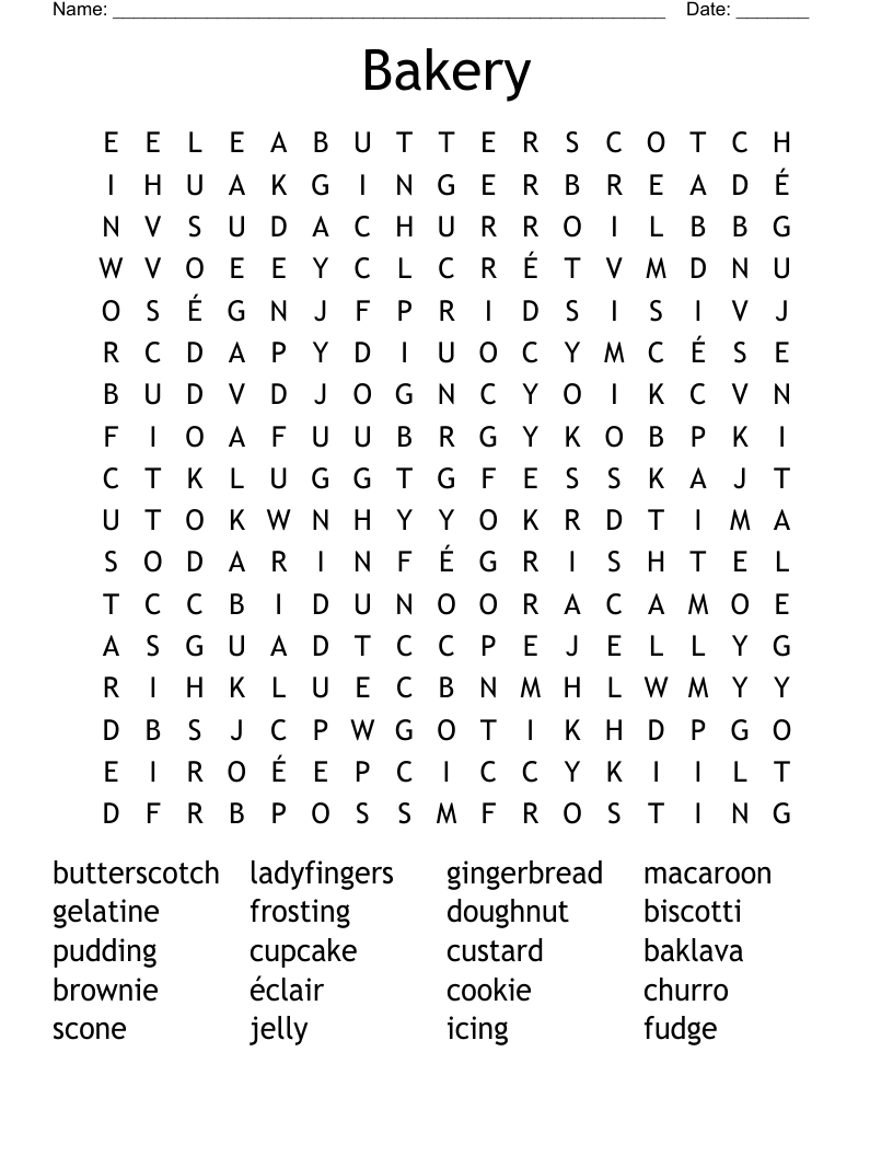 Bakery Word Search