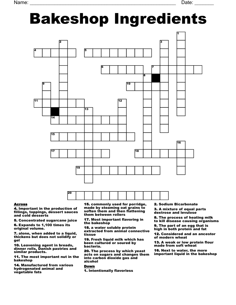 Bakeshop Ingredients Crossword