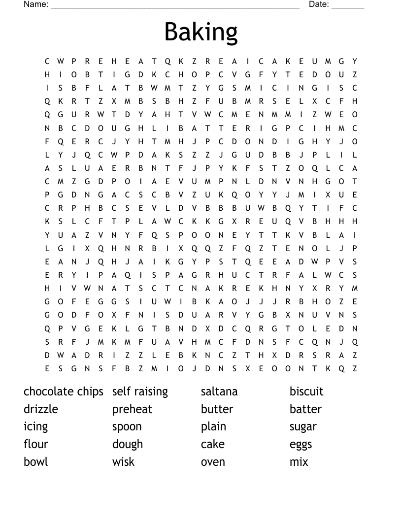 Baking Word Search