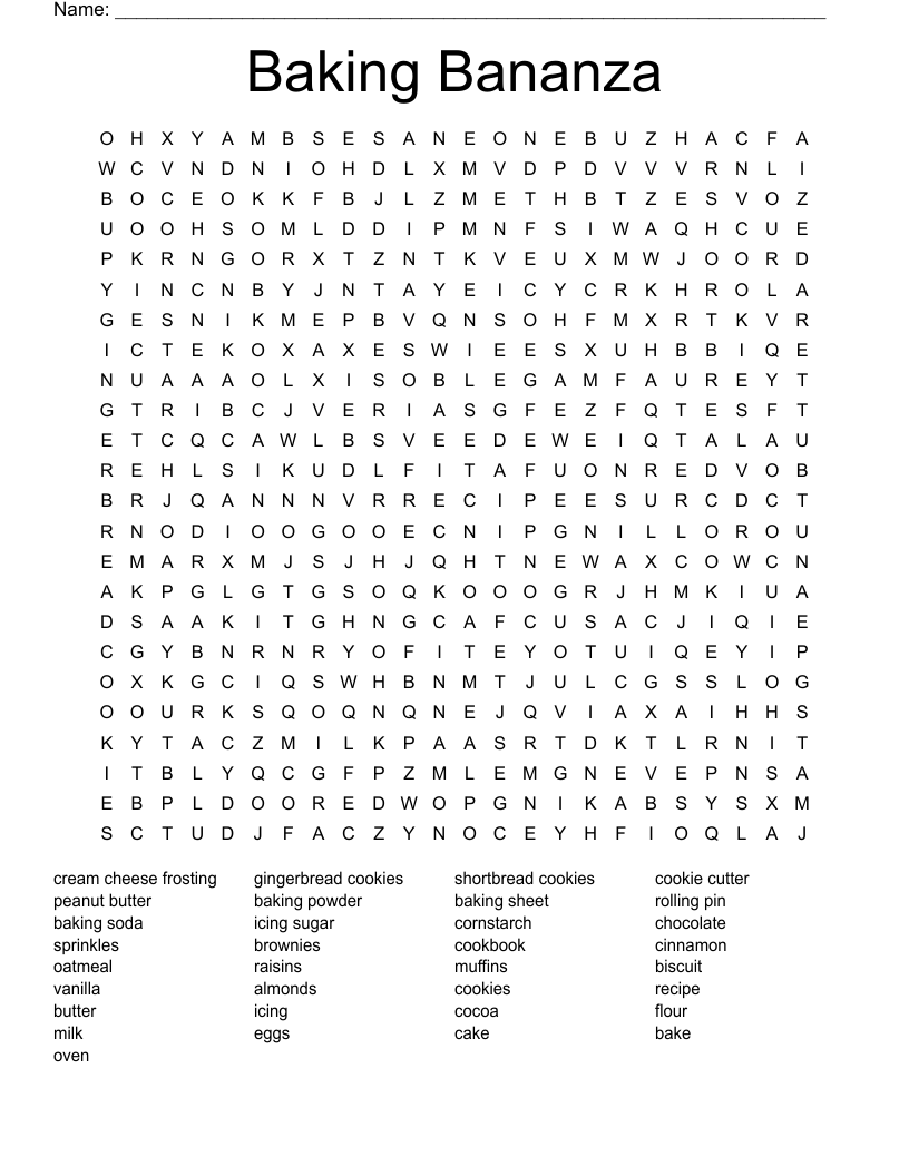 Baking Bananza  Word Search