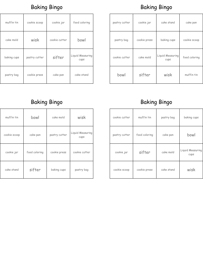 Baking Bingo