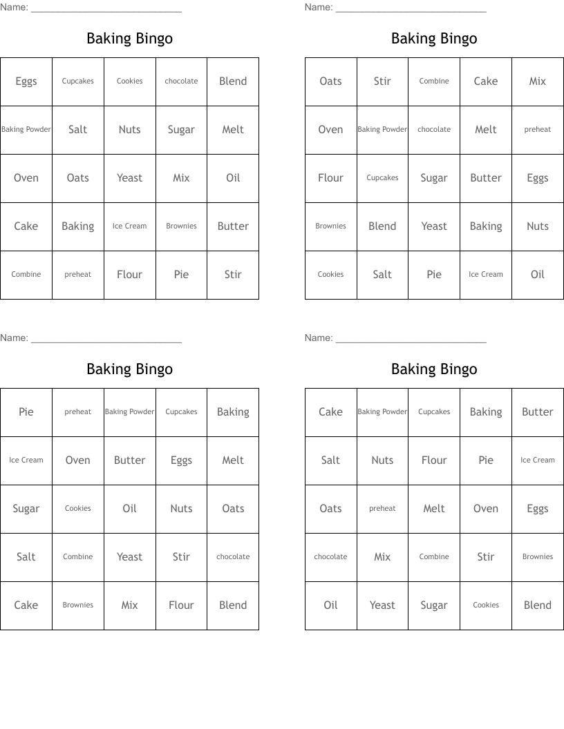 Baking Bingo