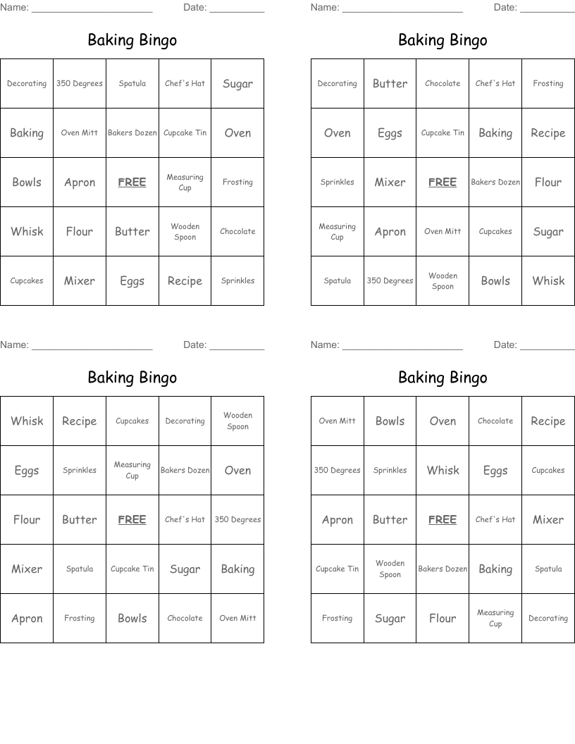 Baking Bingo