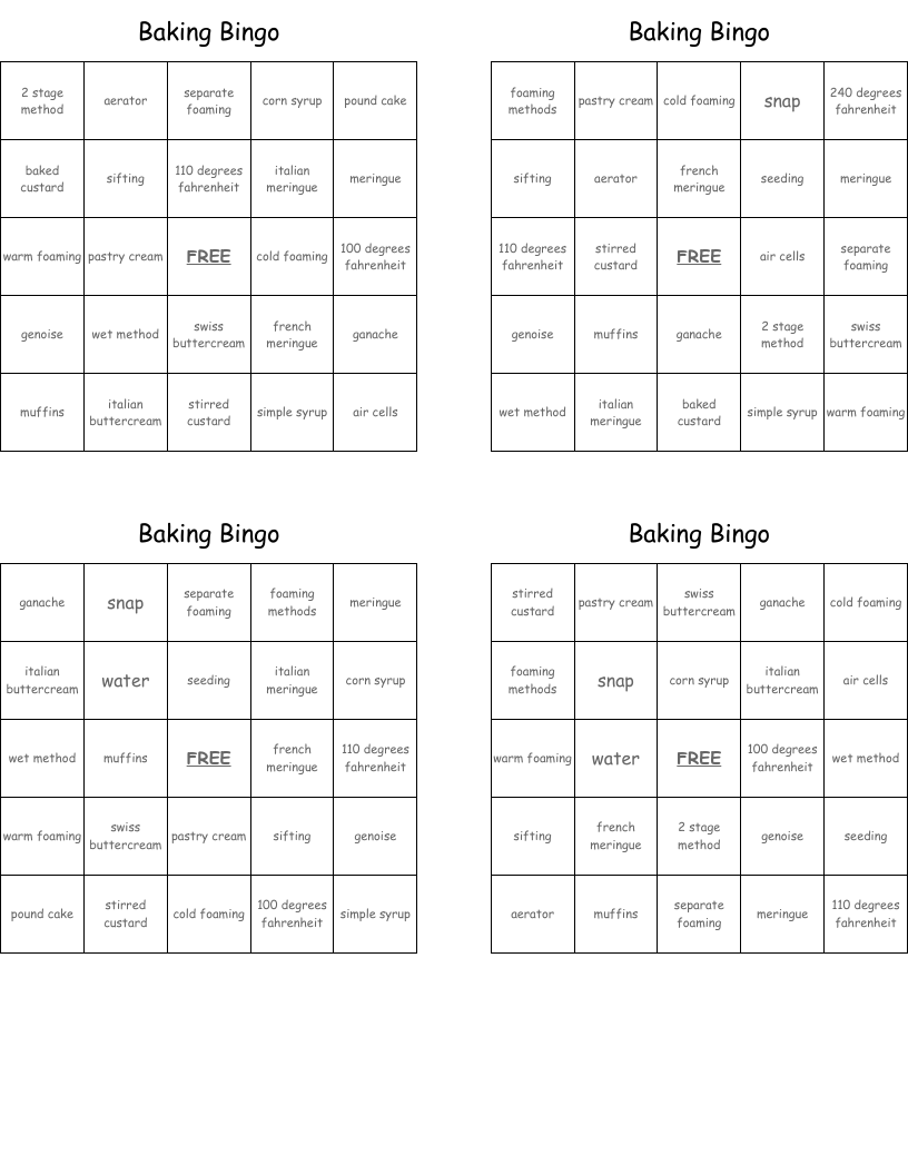 Baking Bingo