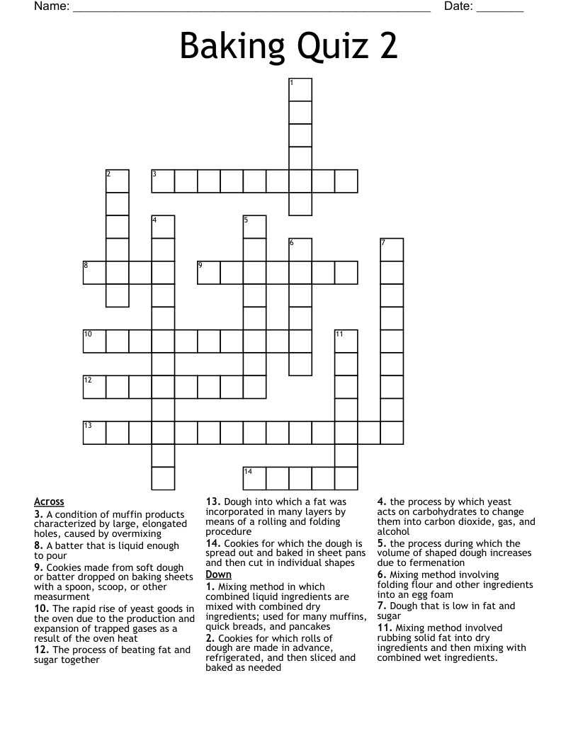 Baking Quiz 2 Crossword