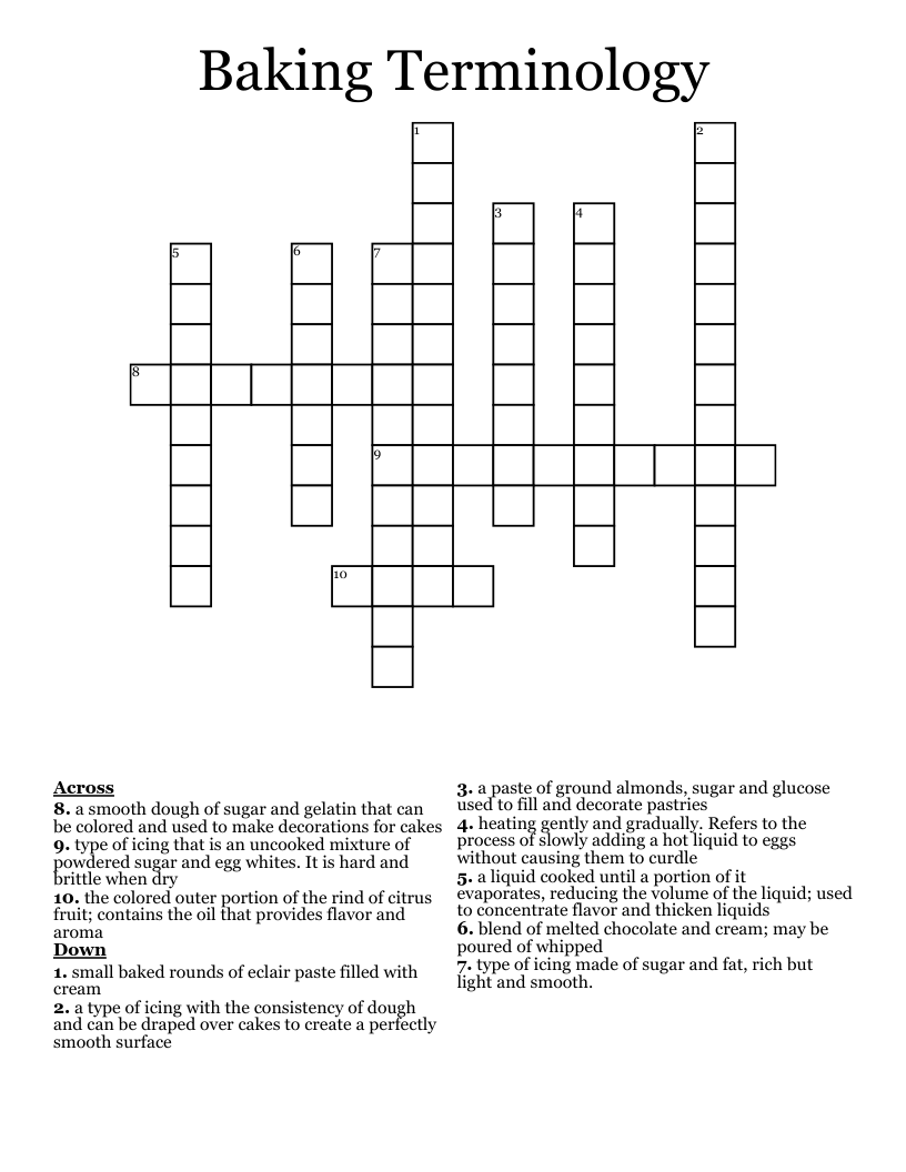 Baking Terminology Crossword