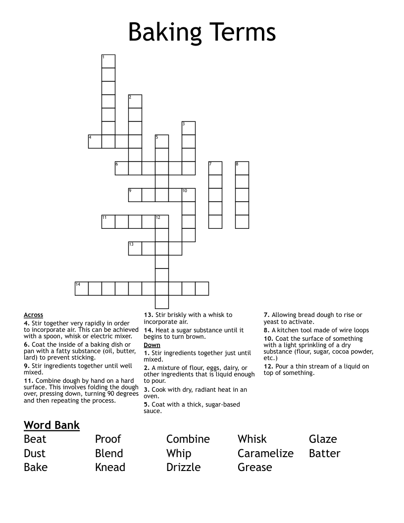 Baking Terms Crossword