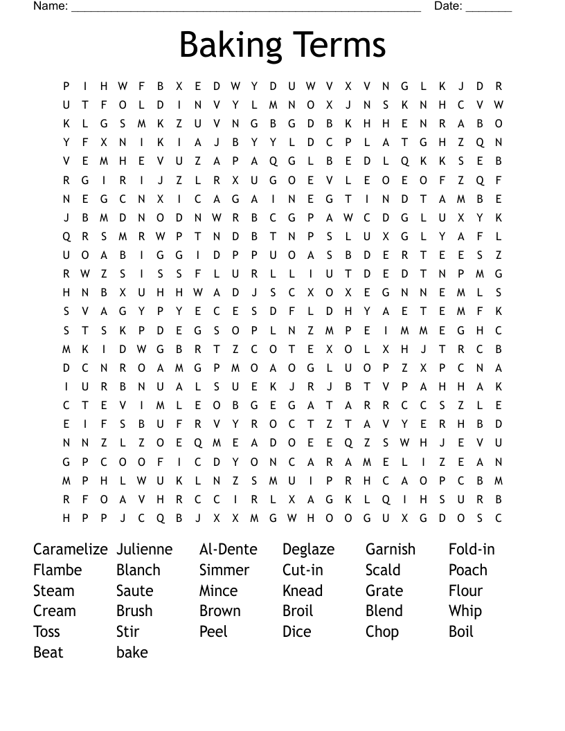 Baking Terms Word Search