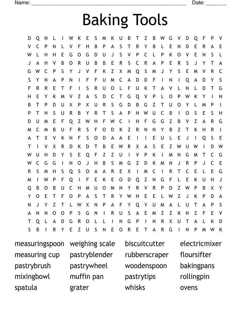 Baking Tools Word Search