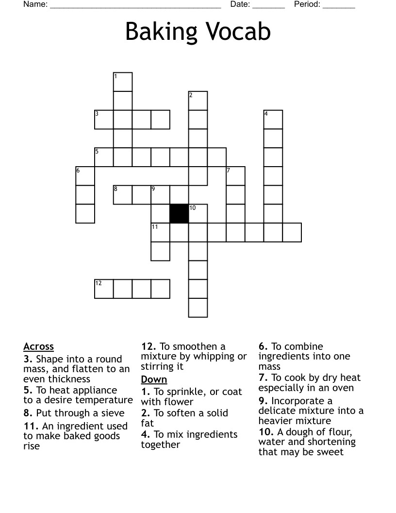 Baking Vocab Crossword