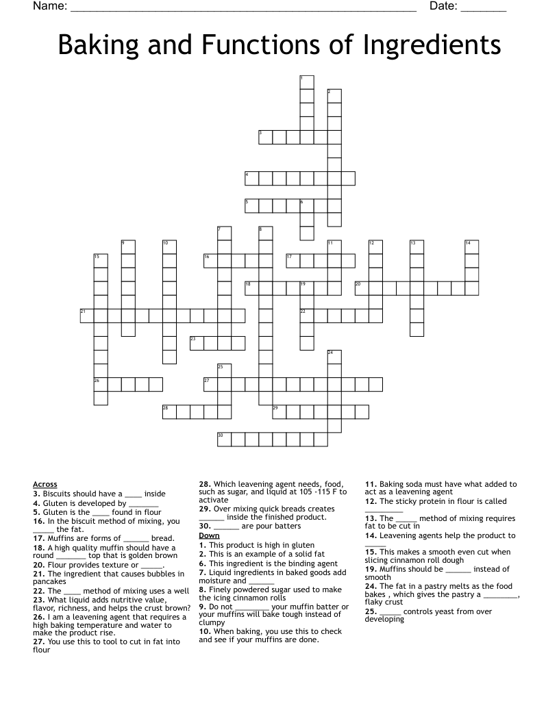 Baking and Functions of Ingredients Crossword