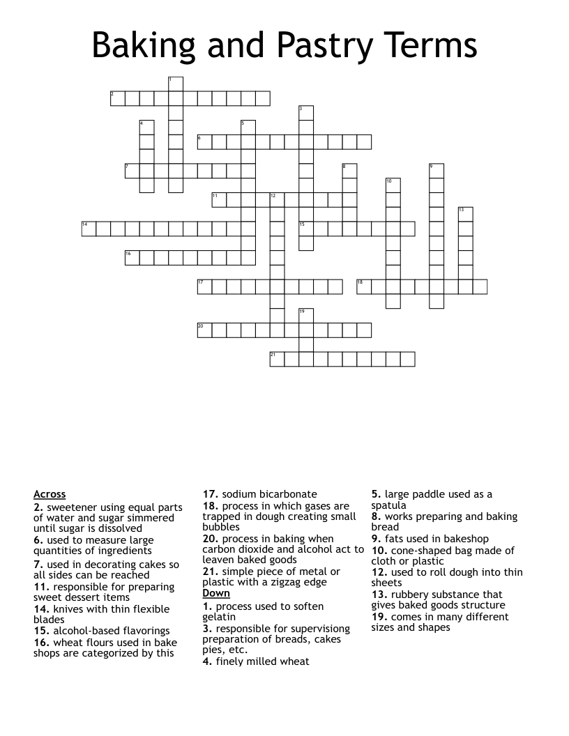 Baking and Pastry Terms Crossword