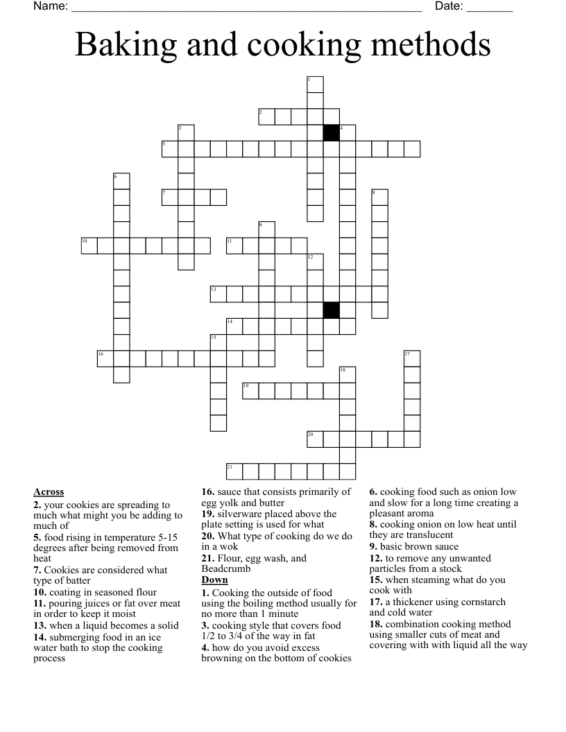 Baking and cooking methods  Crossword