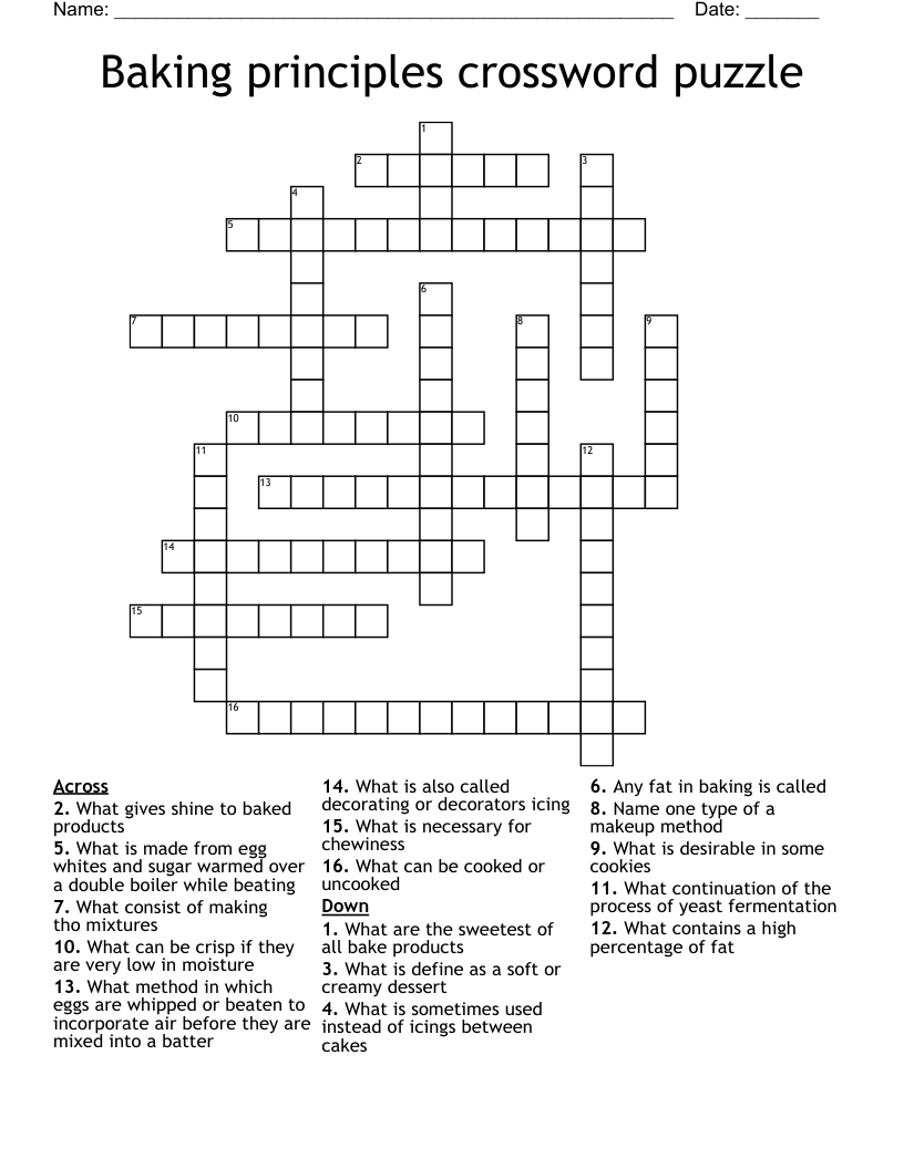 Baking principles crossword puzzle 