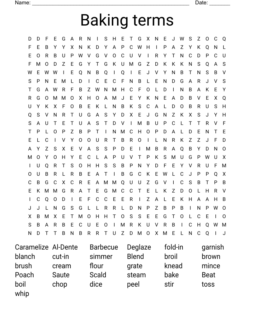 Baking terms Word Search