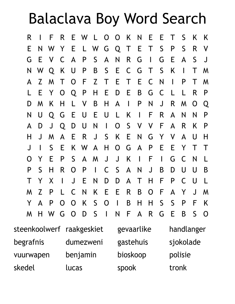 Balaclava Boy Word Search