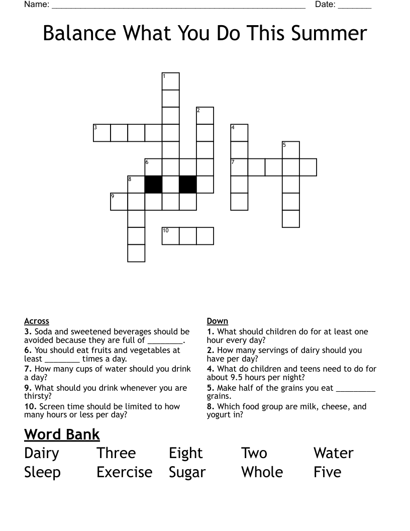 Balance What You Do This Summer Crossword