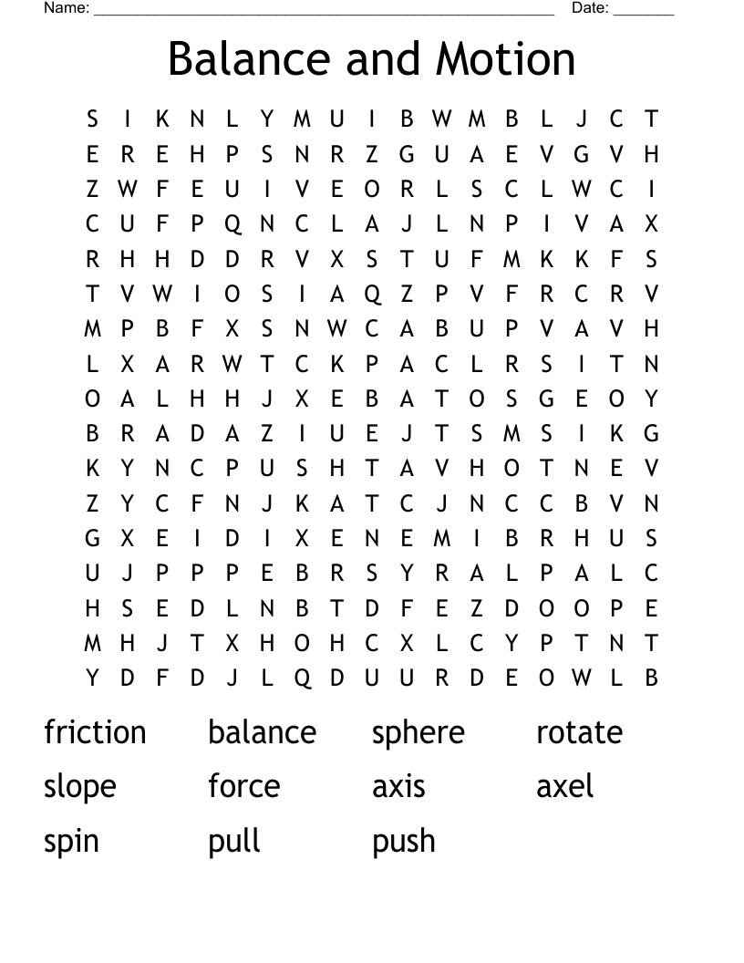 Balance and Motion Word Search
