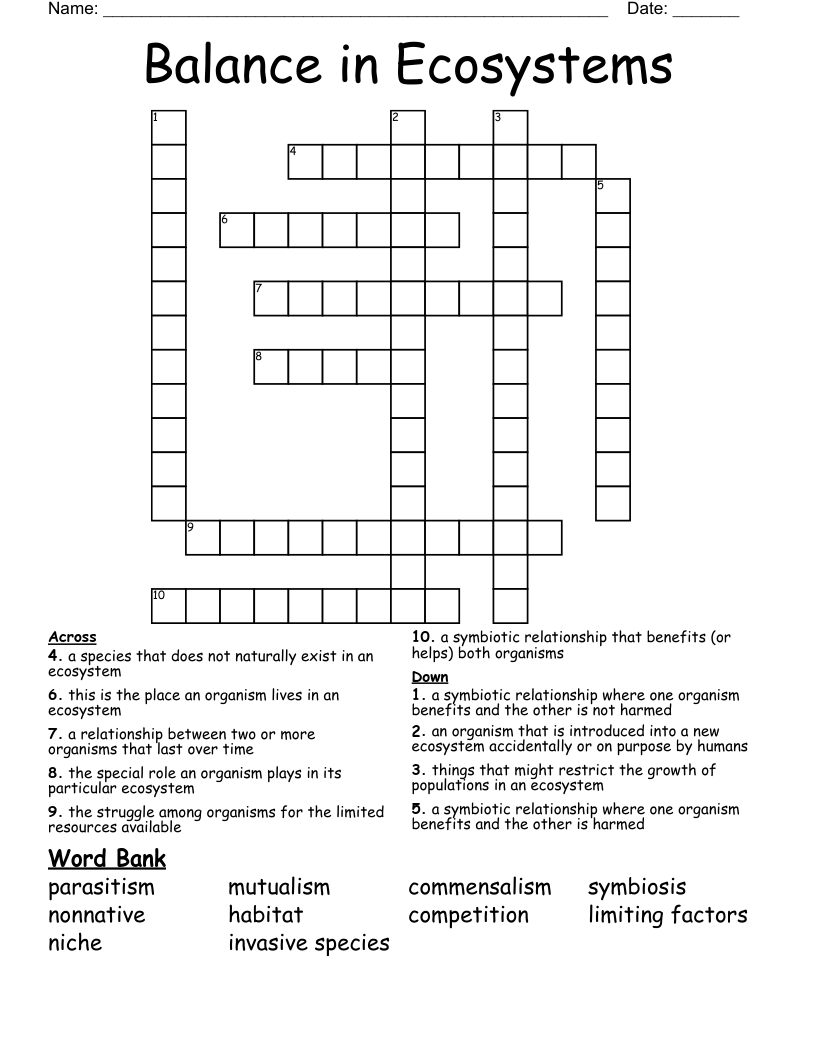 Balance in Ecosystems Crossword