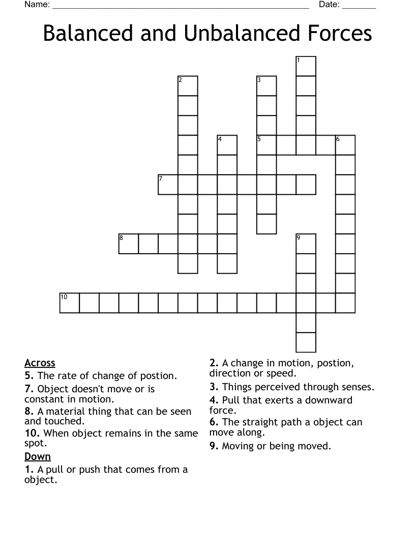 Balanced and Unbalanced Forces Crossword