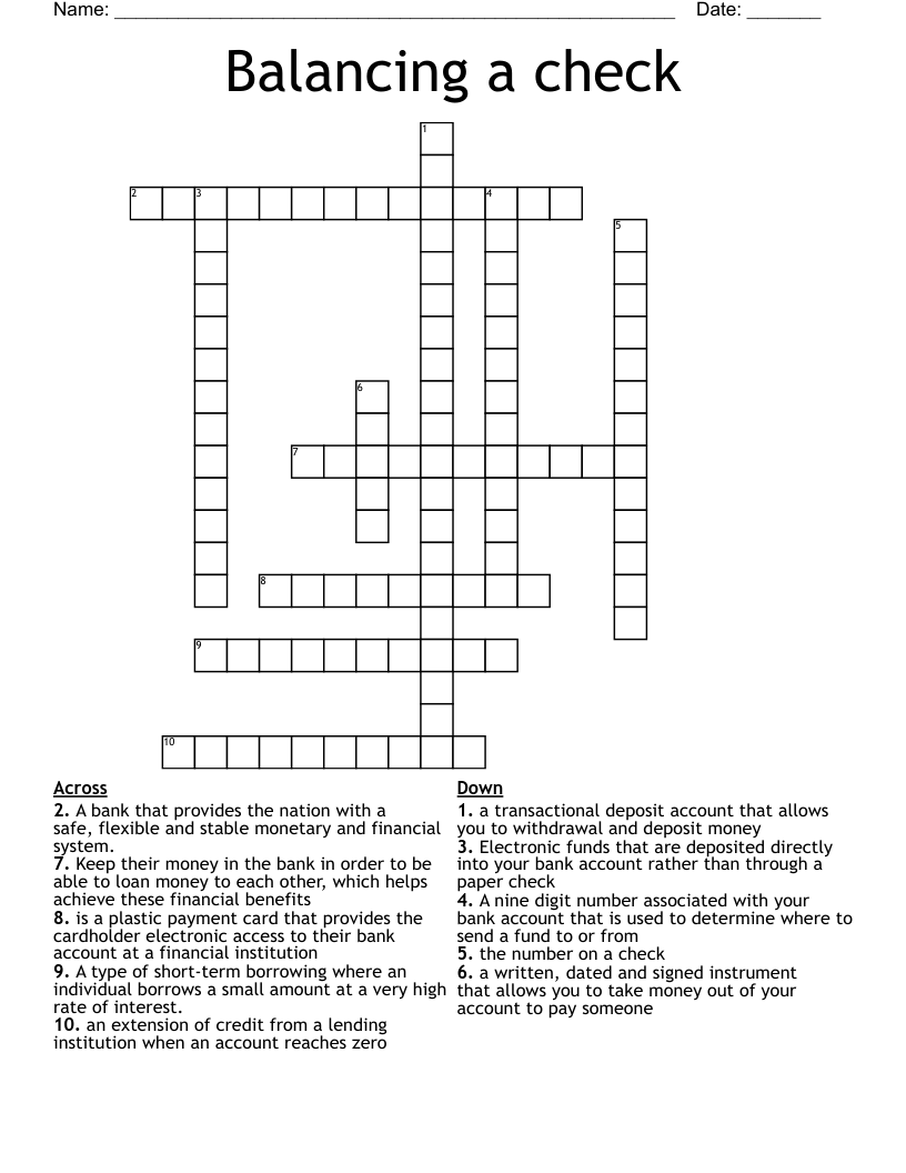 Balancing a check  Crossword