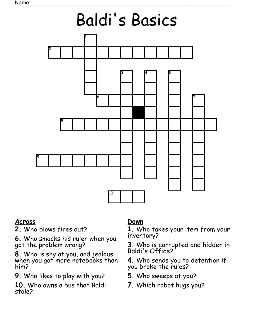 Baldi's Basics Crossword