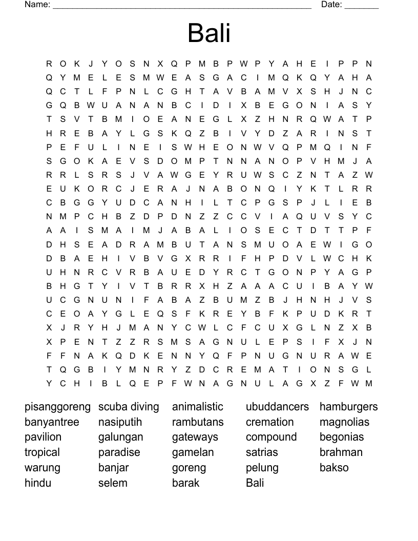 Bali Word Search
