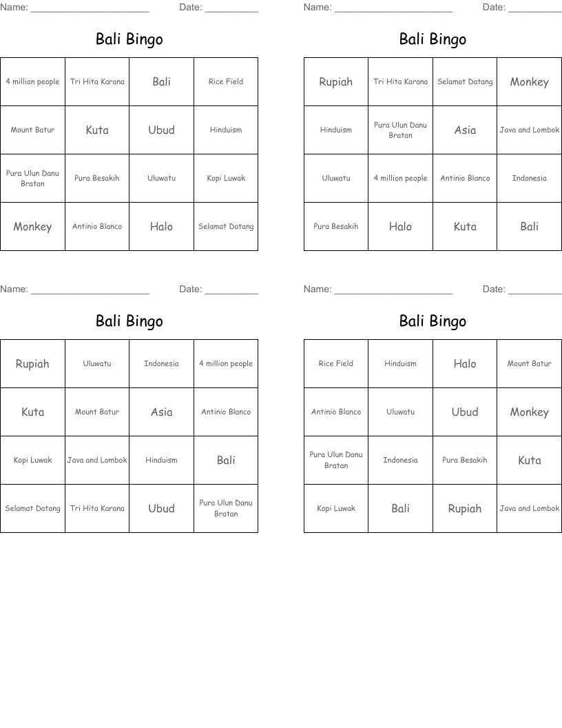 Bali Bingo