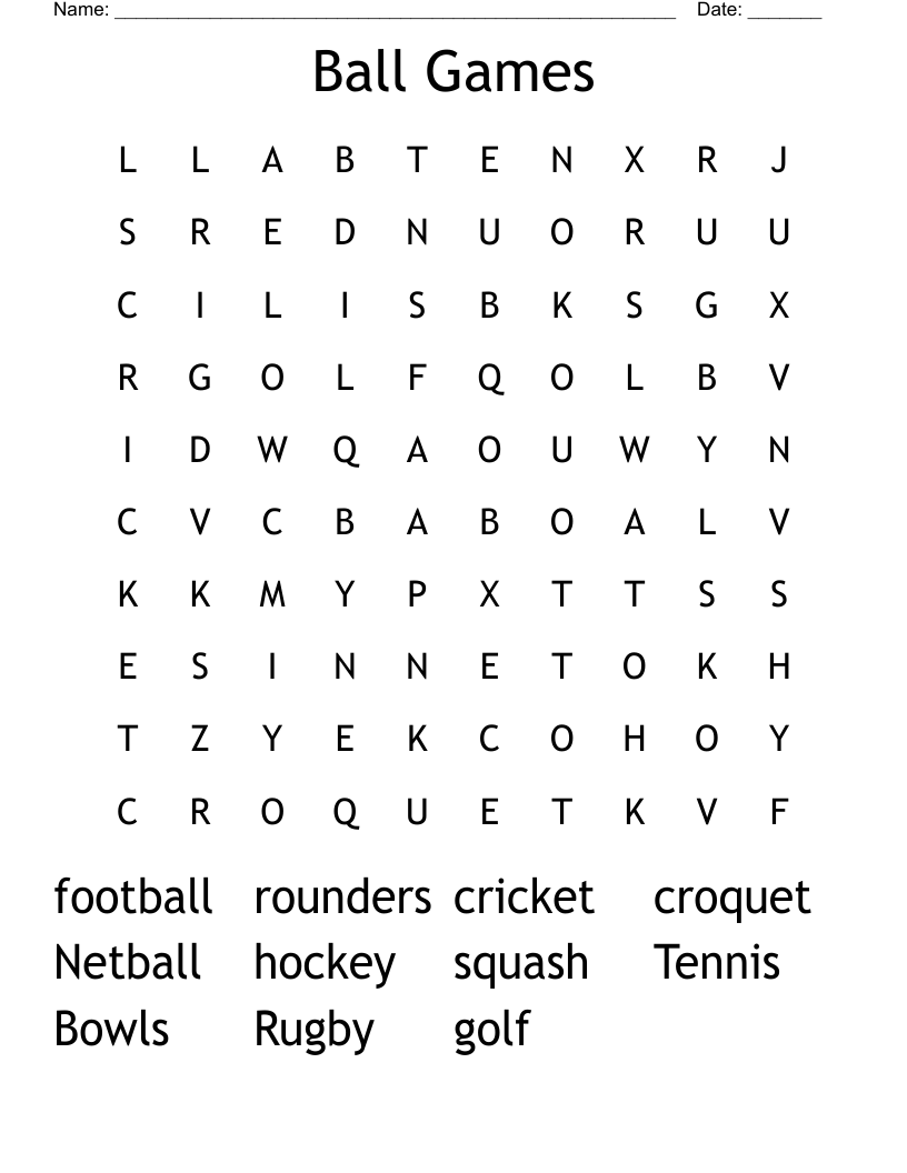 Ball Games Word Search