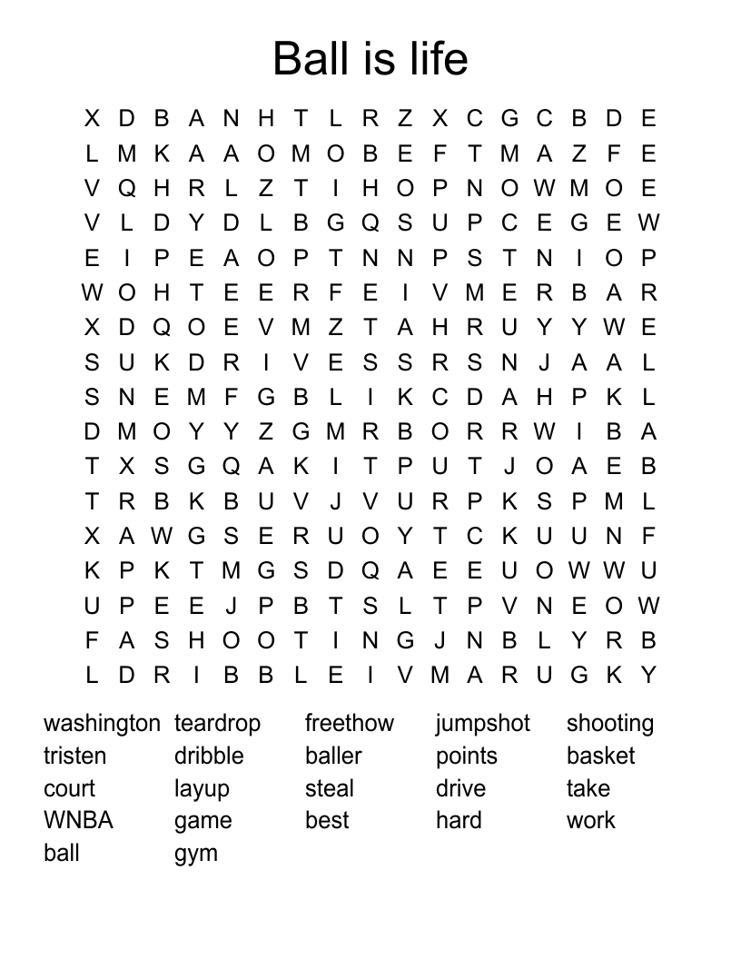 Ball is life Word Search