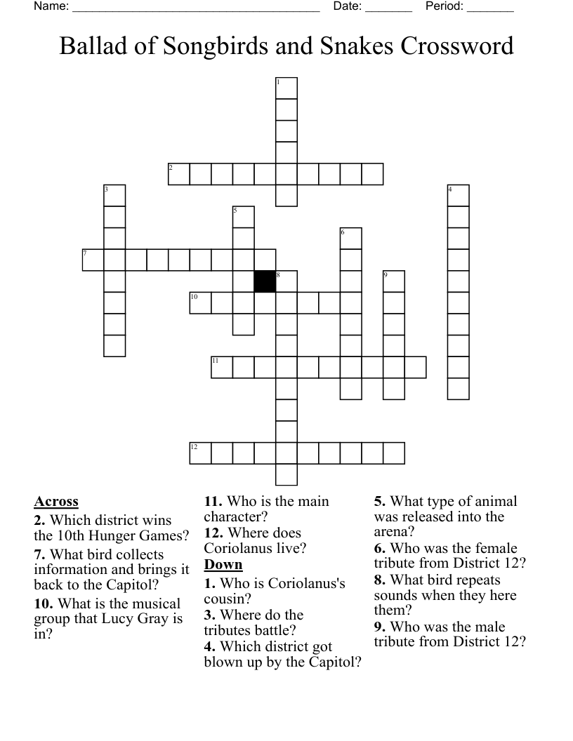 Ballad of Songbirds and Snakes Crossword
