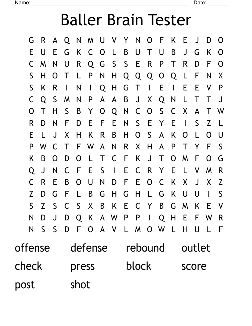 Baller Brain Tester Word Search