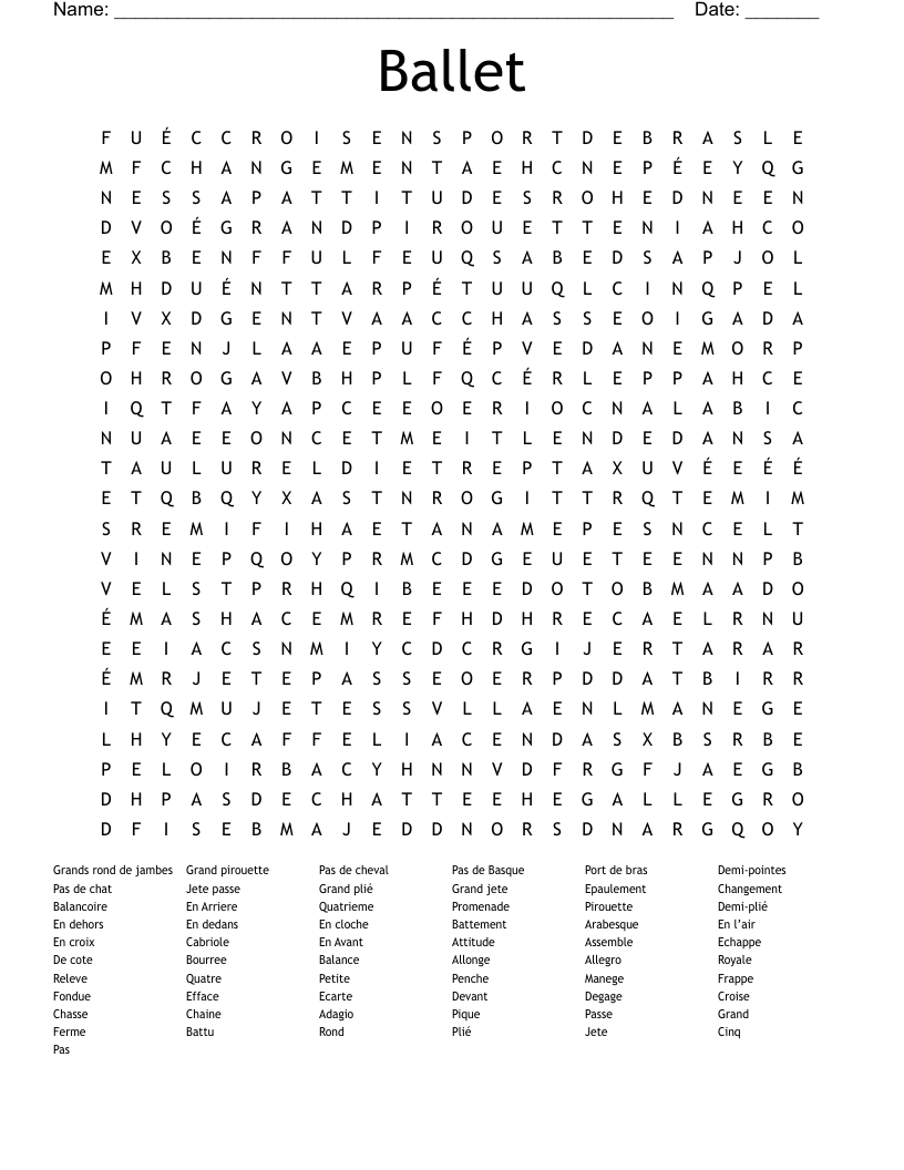 Ballet Word Search
