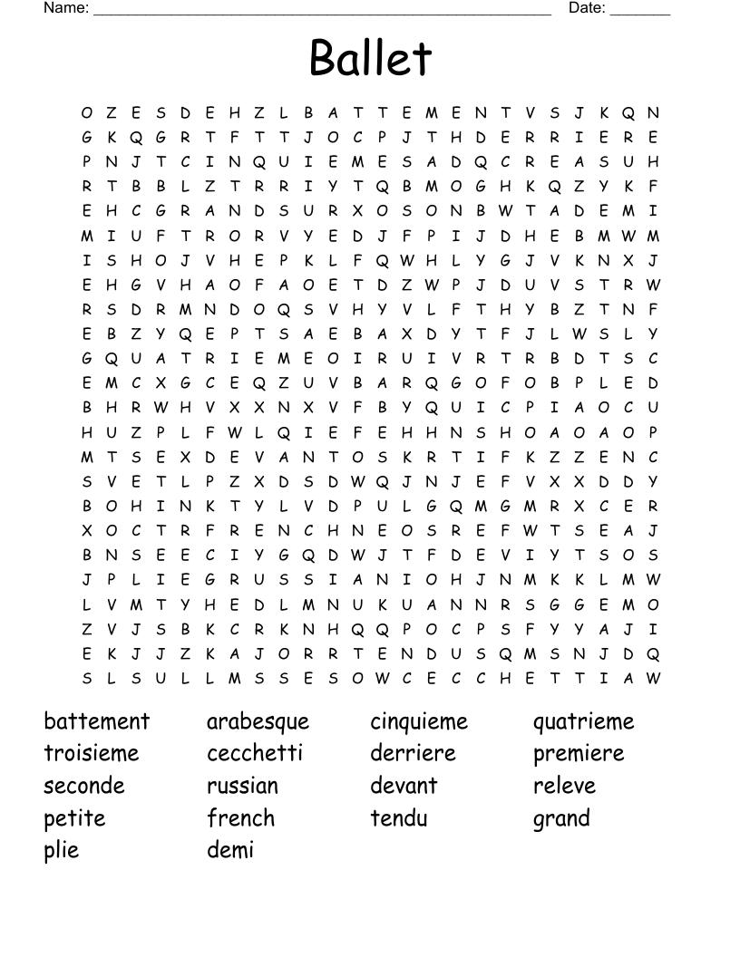 Ballet Word Search