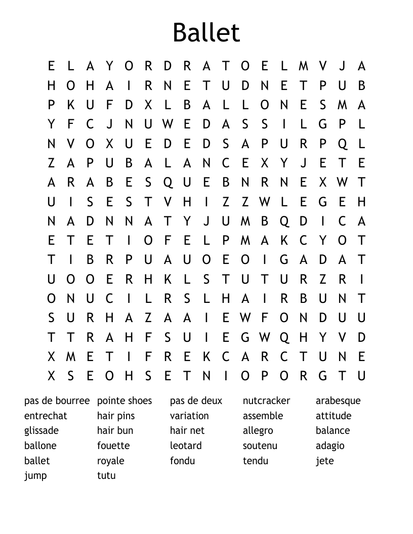 Ballet Word Search