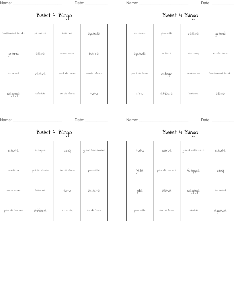 Ballet 4 Bingo