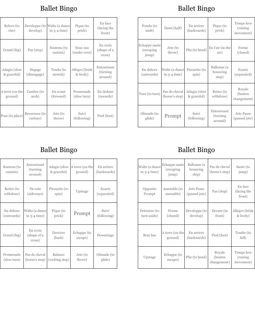 Ballet Bingo