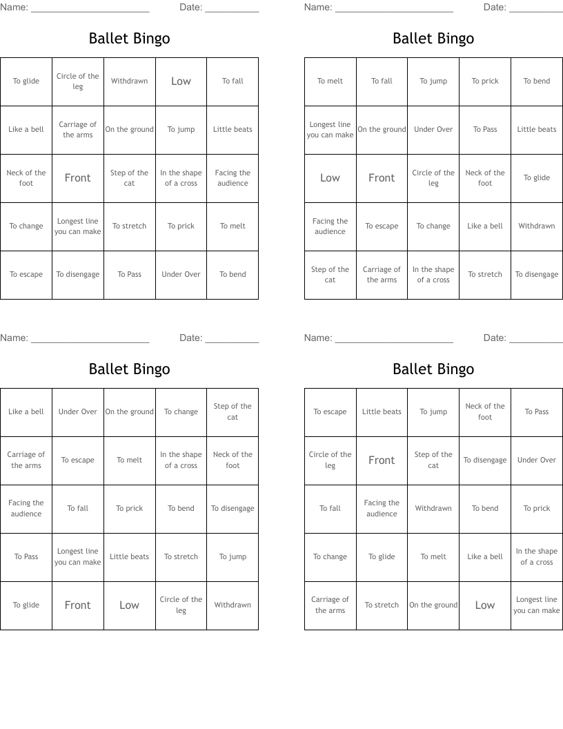 Ballet Bingo