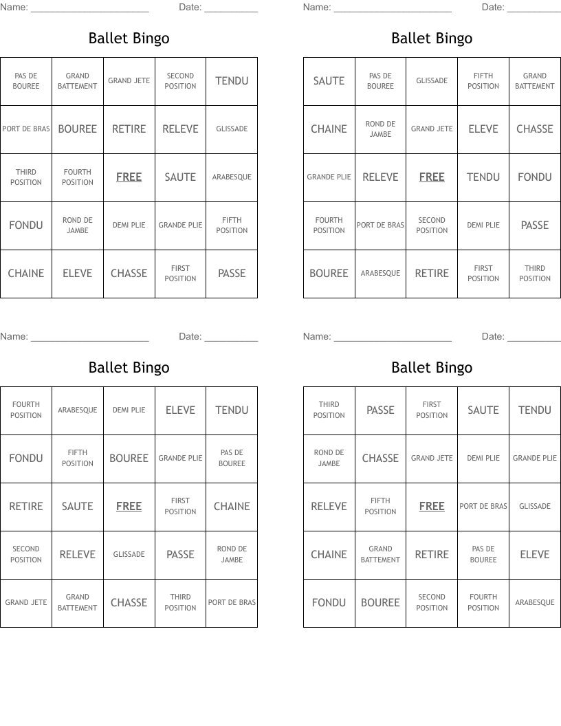 Ballet Bingo