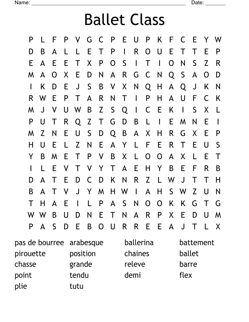 Ballet Class Word Search