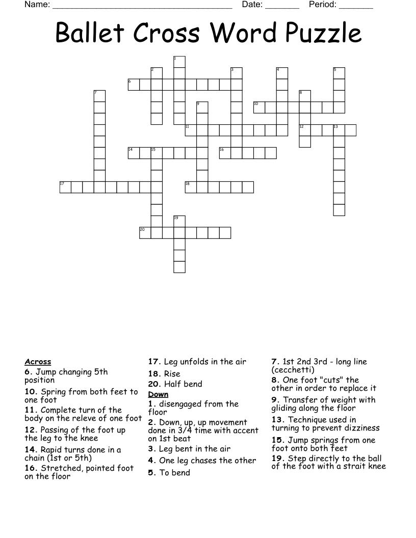 Ballet Cross Word Puzzle