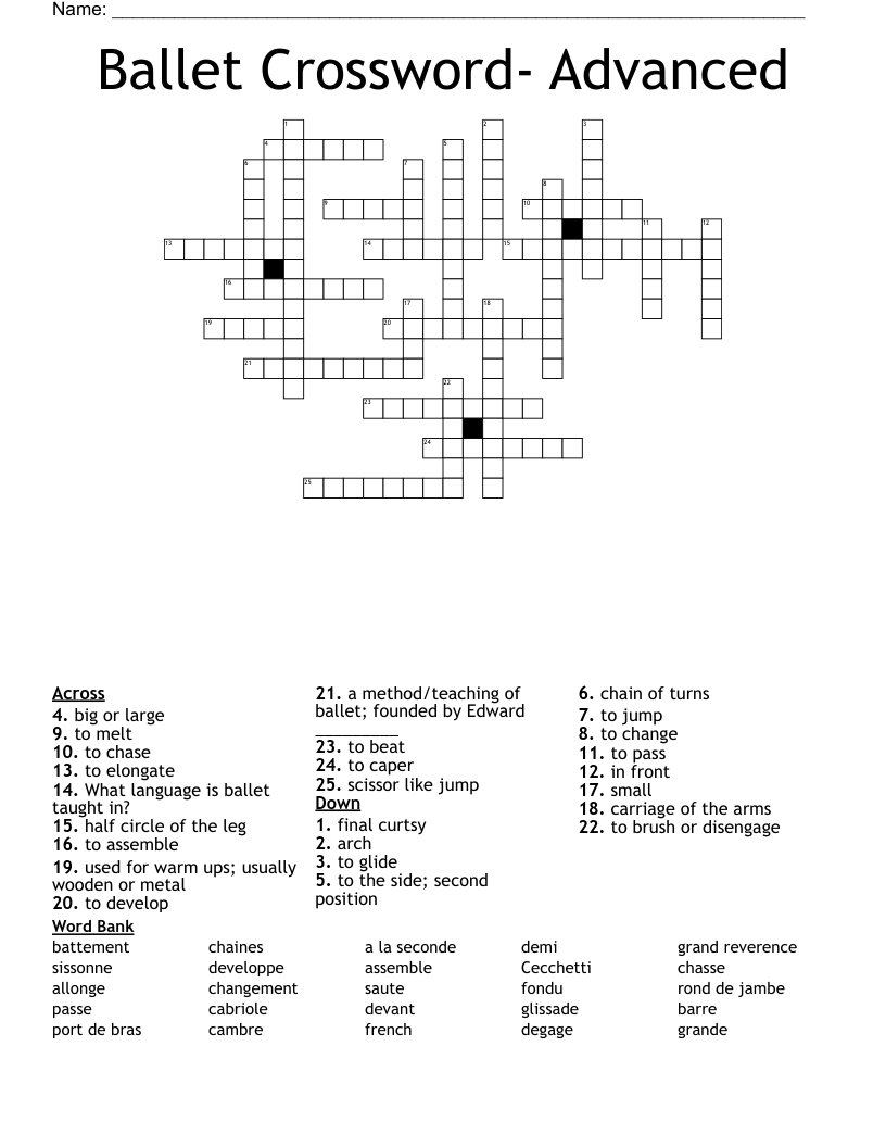 Ballet Crossword- Advanced
